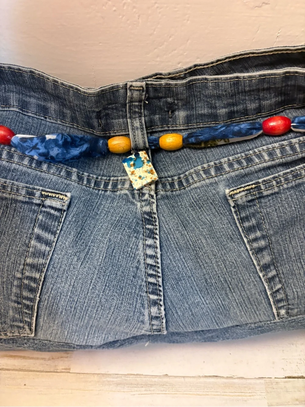 Casual Denim Satchel Crossbody Bag - Blue homemade jewels around the belt